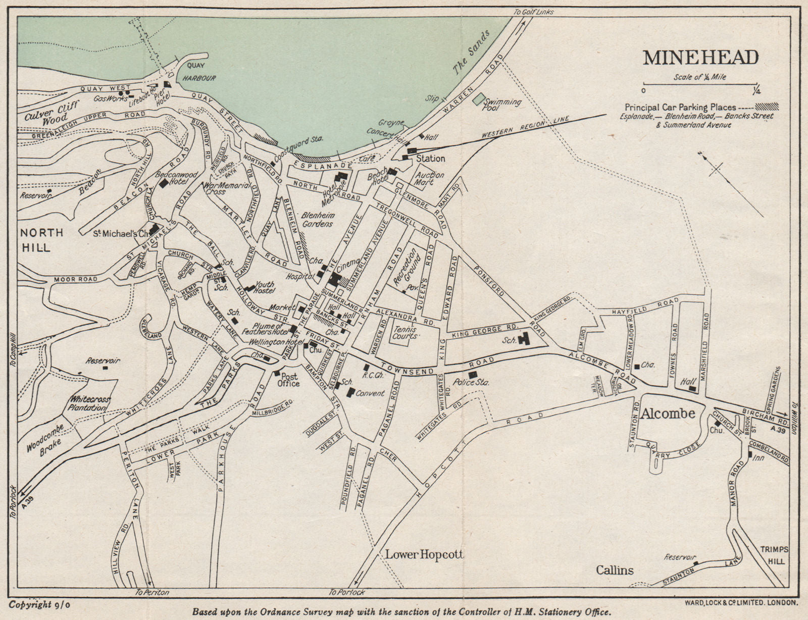 MINEHEAD vintage town/city plan. Somerset. WARD LOCK 1951 old vintage map